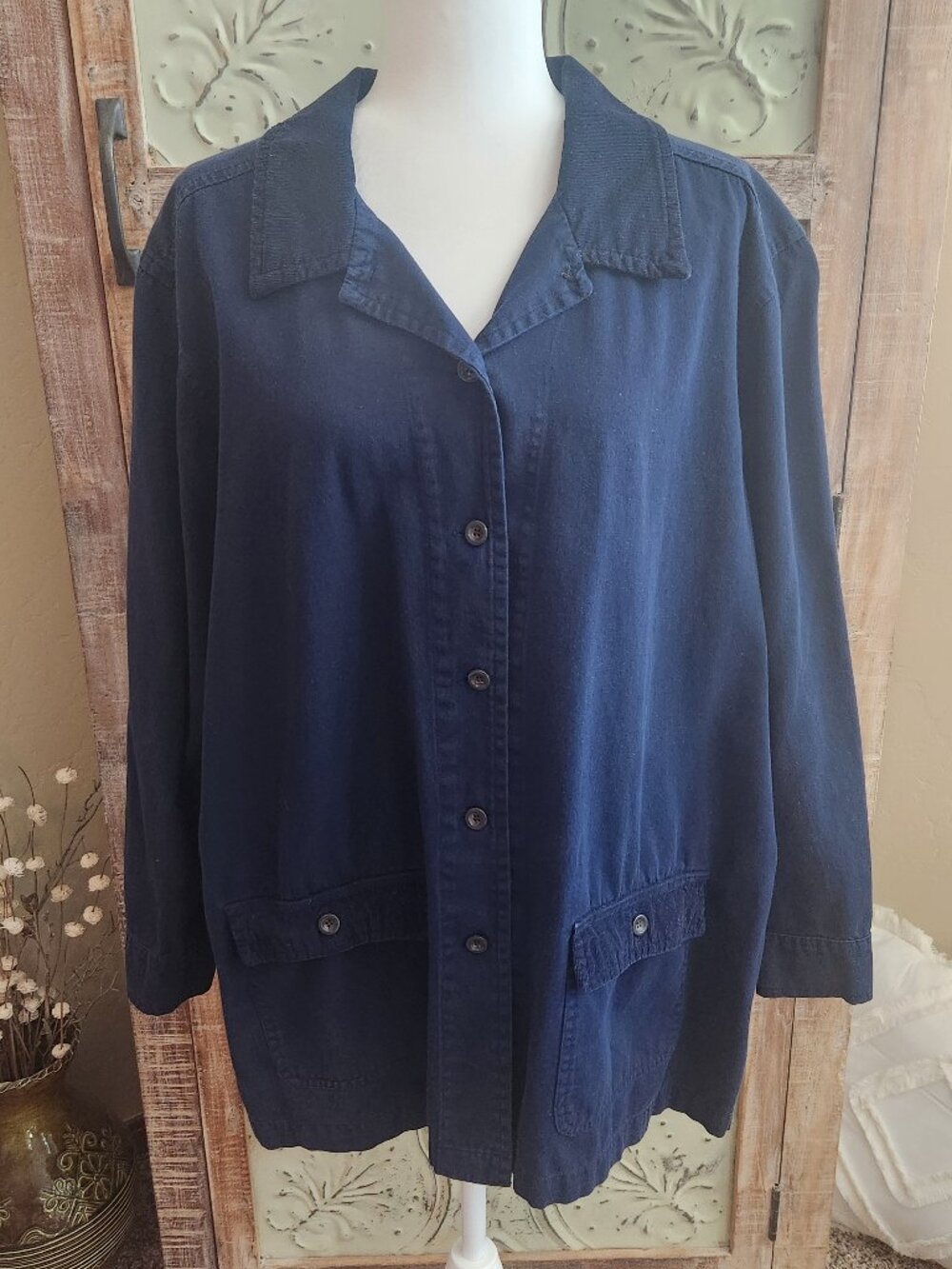 Erika & Co Barn Jacket | Navy Blue Cotton Button-down | Size 1X